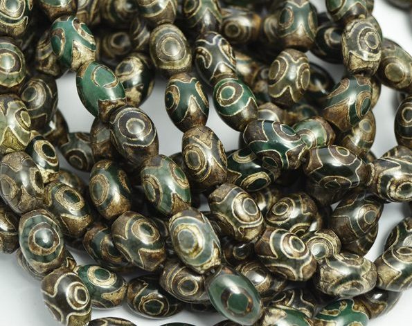 Ágatas tibetanas Dzi barril marrón y verde Ágatas tibetanas Dzi barril marrón y verde