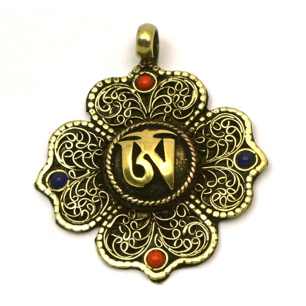 Colgante filigranas bronce con símbolo OM tibetano Colgante con filigranas bronce con símbolo OM tibetano