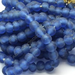 Cuenta de vidrio reciclado tonel azul 12 x 13 x 13 mm