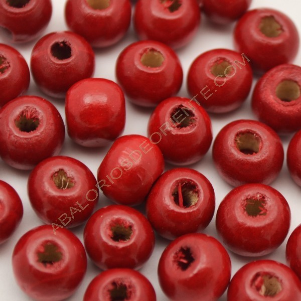 Bolsa de 100 de cuentas de madera redonda roja de 7 mm
