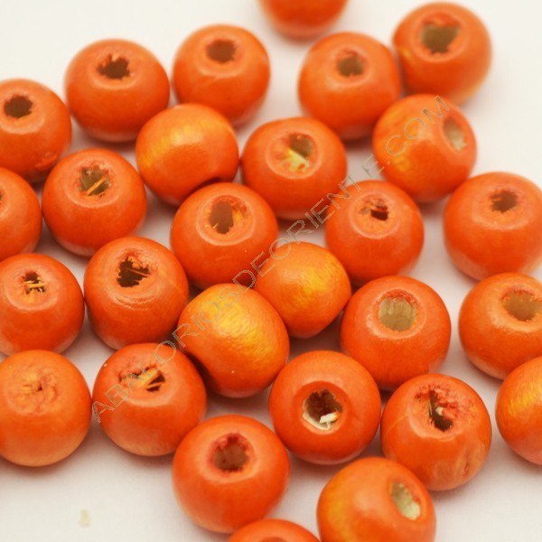 Bolsa de 100 cuentas de madera redonda naranja de 7 mm