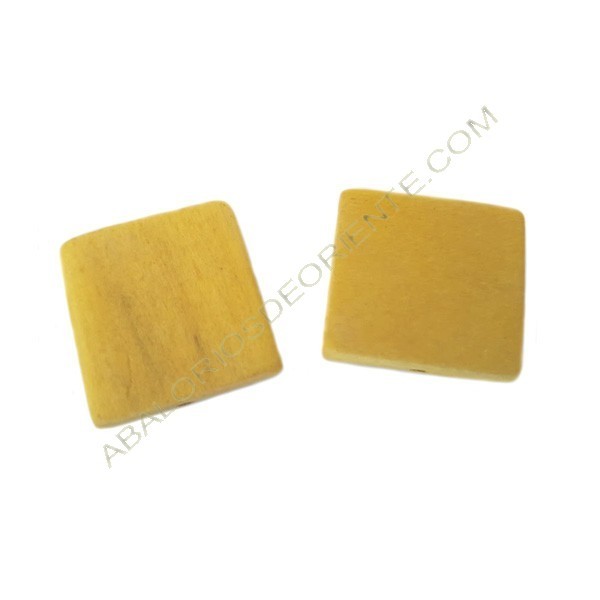 Cuenta de Madera Cuadrada Plana Amarilla 30 x 30 mm | Abalorios